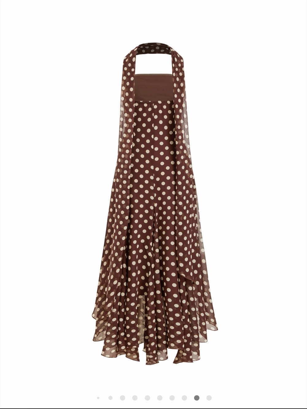 CHIFFON HALTER NECKLINE POLKA DOT RUFFLED HEM RUCHED MAXI DRESS - Picture 9 of 9